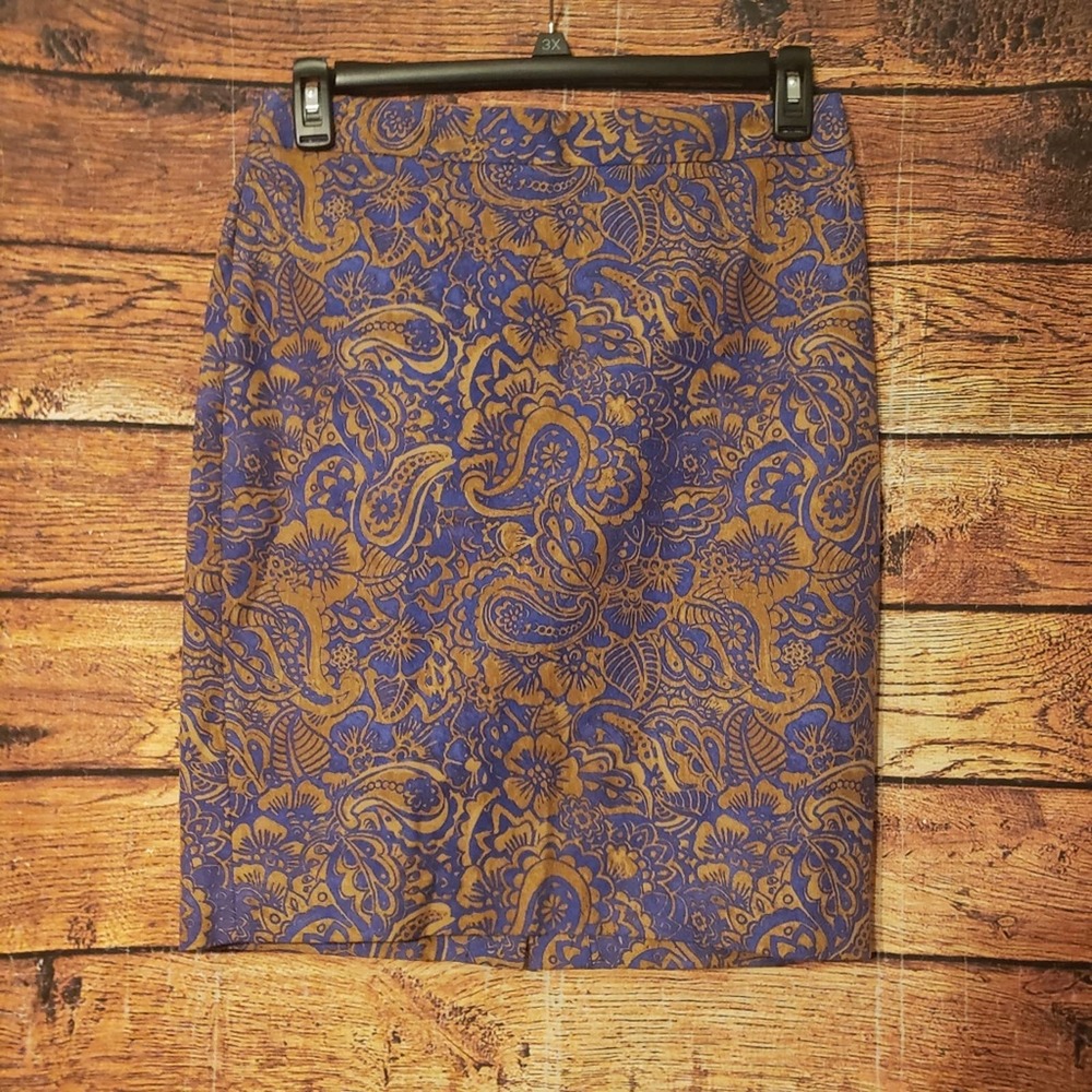 LOFT Blue and Brown Pencil Skirt
